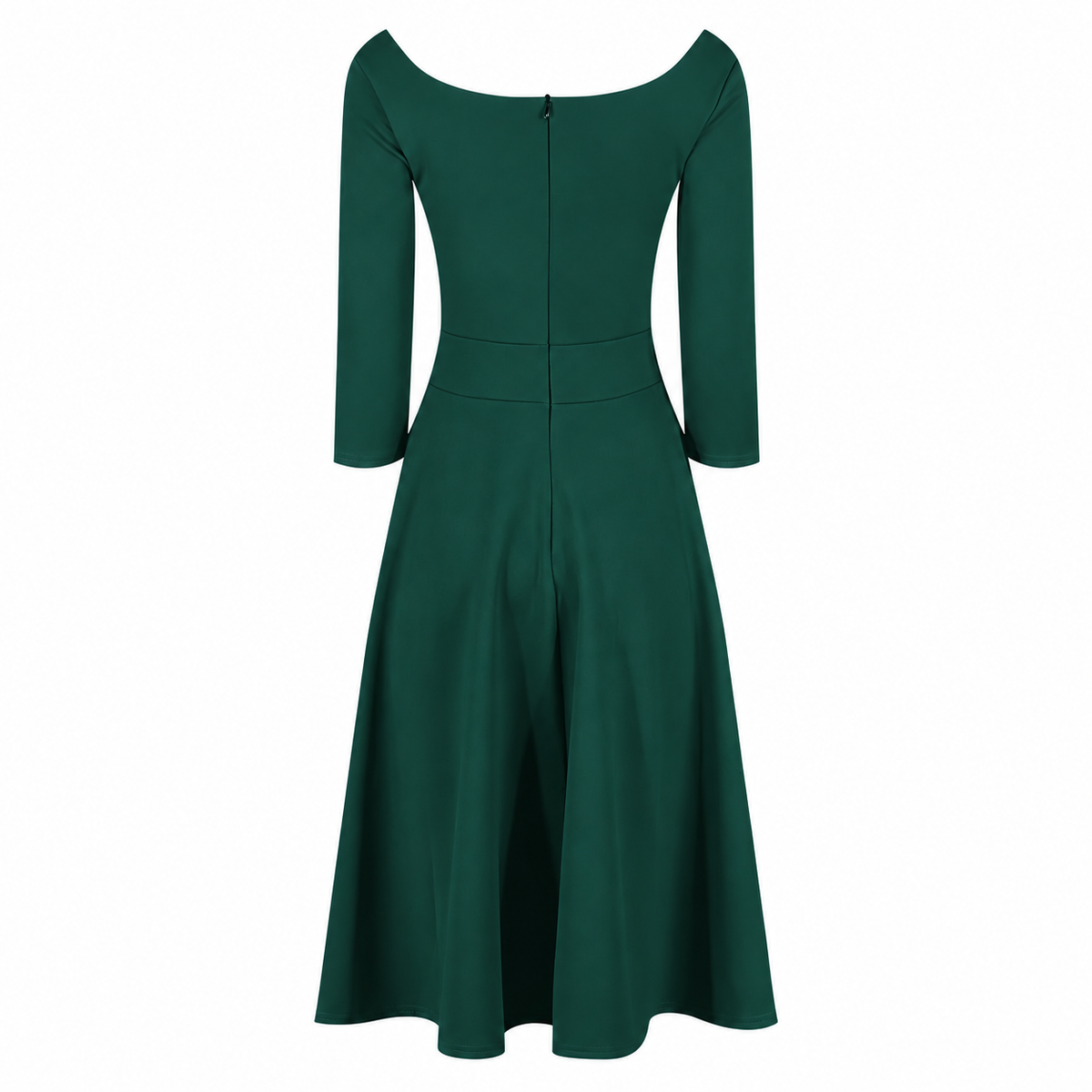 Forest Green Diamond Neckline 3/4 Sleeve Vintage Swing Midi Dress