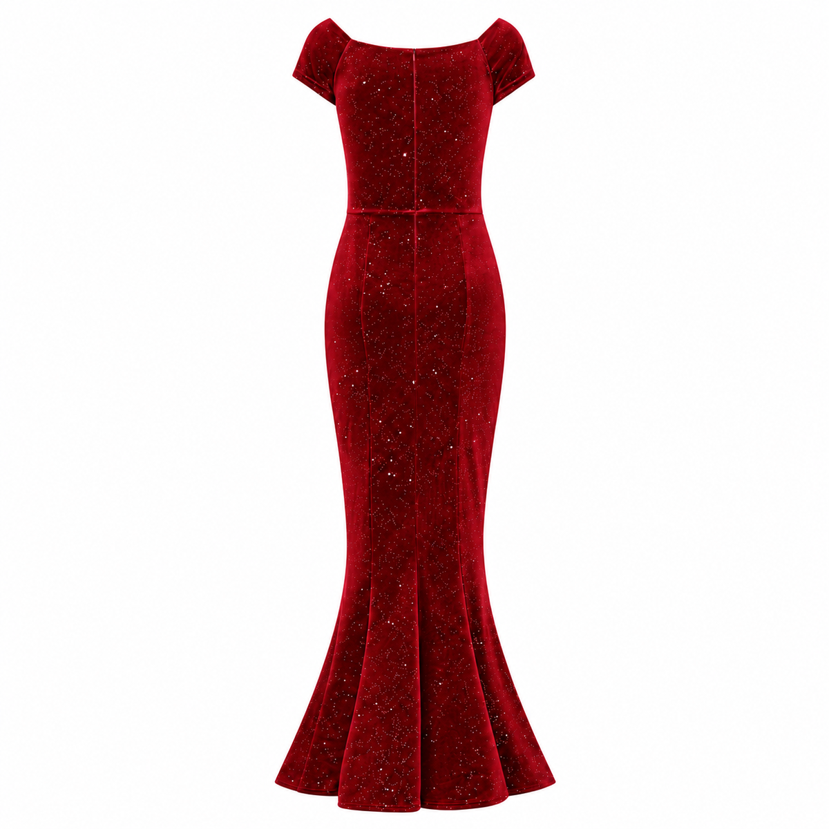 Wine Red Diamante Glitter Sparkle Cap Sleeve Twist Bust Fishtail Hem Maxi Dress