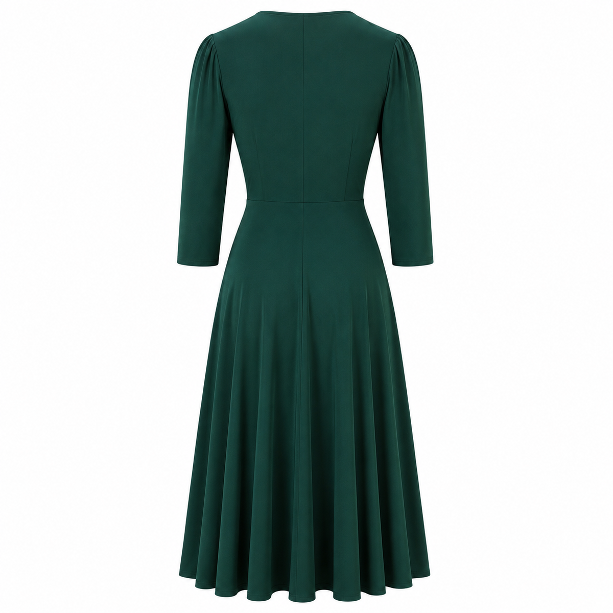 1940s Forest Green Vintage Style Wrap Midi Dress With Long Sleeves