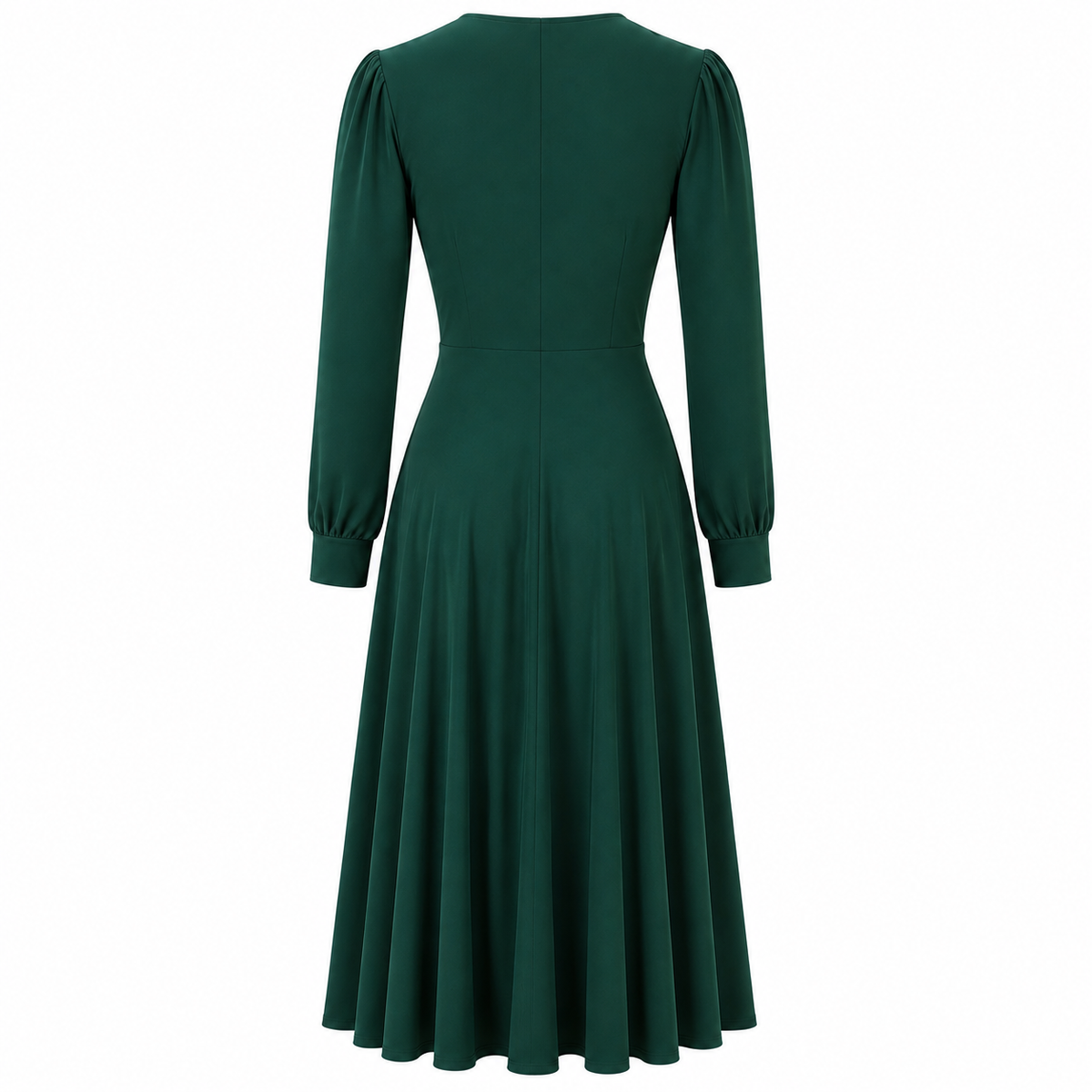 1940s Forest Green Vintage Style Wrap Midi Dress With Long Sleeves