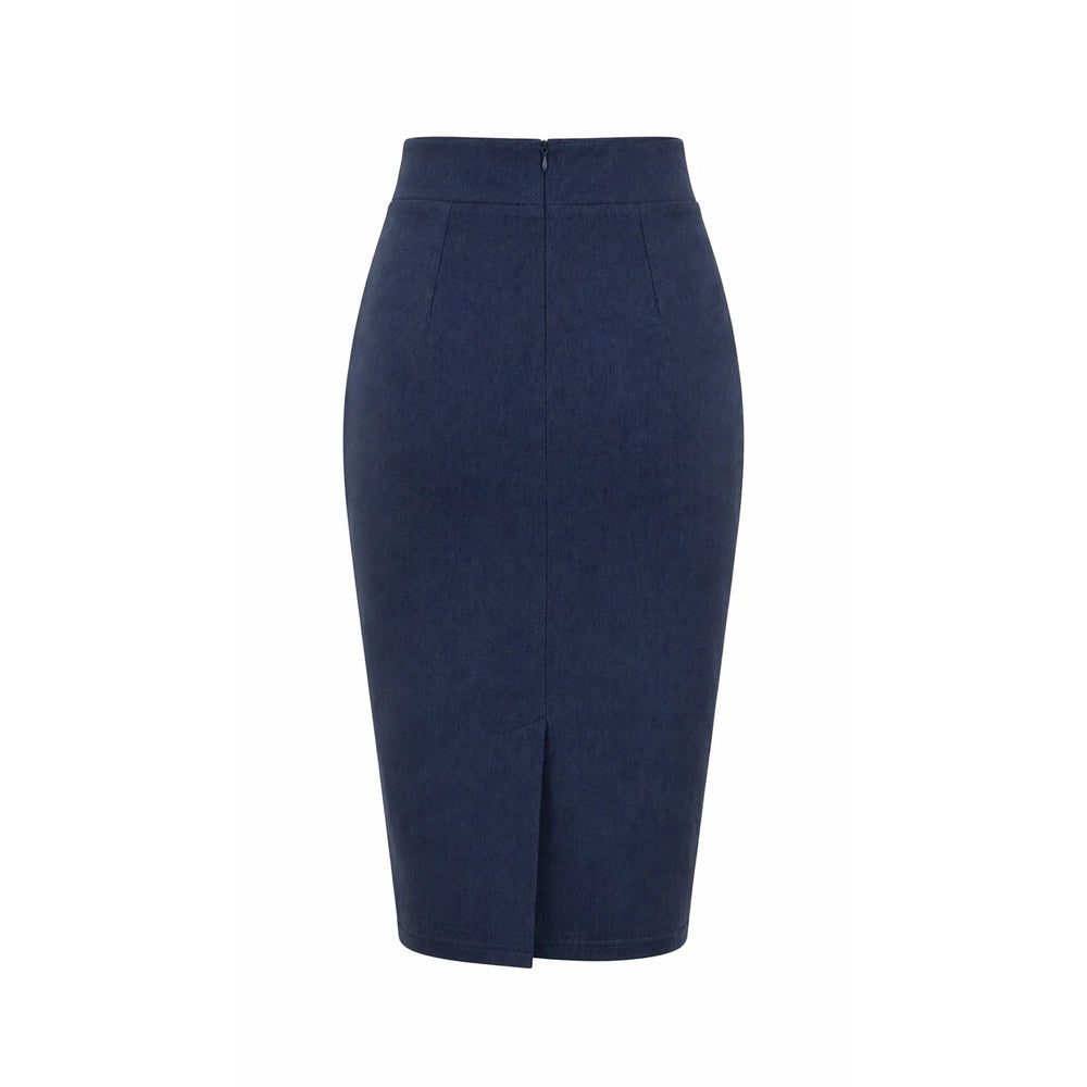 Dark Blue Denim Wiggle Skirt – High Waisted Pencil Skirt | Vintage Inspired Fit