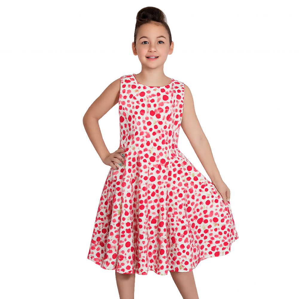 Little Kitty Girl's White Pink Floral Print Party Dress