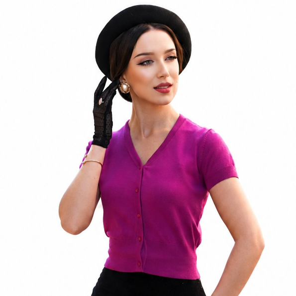 Vintage Short Sleeve Classic Berry Pink Cardigan