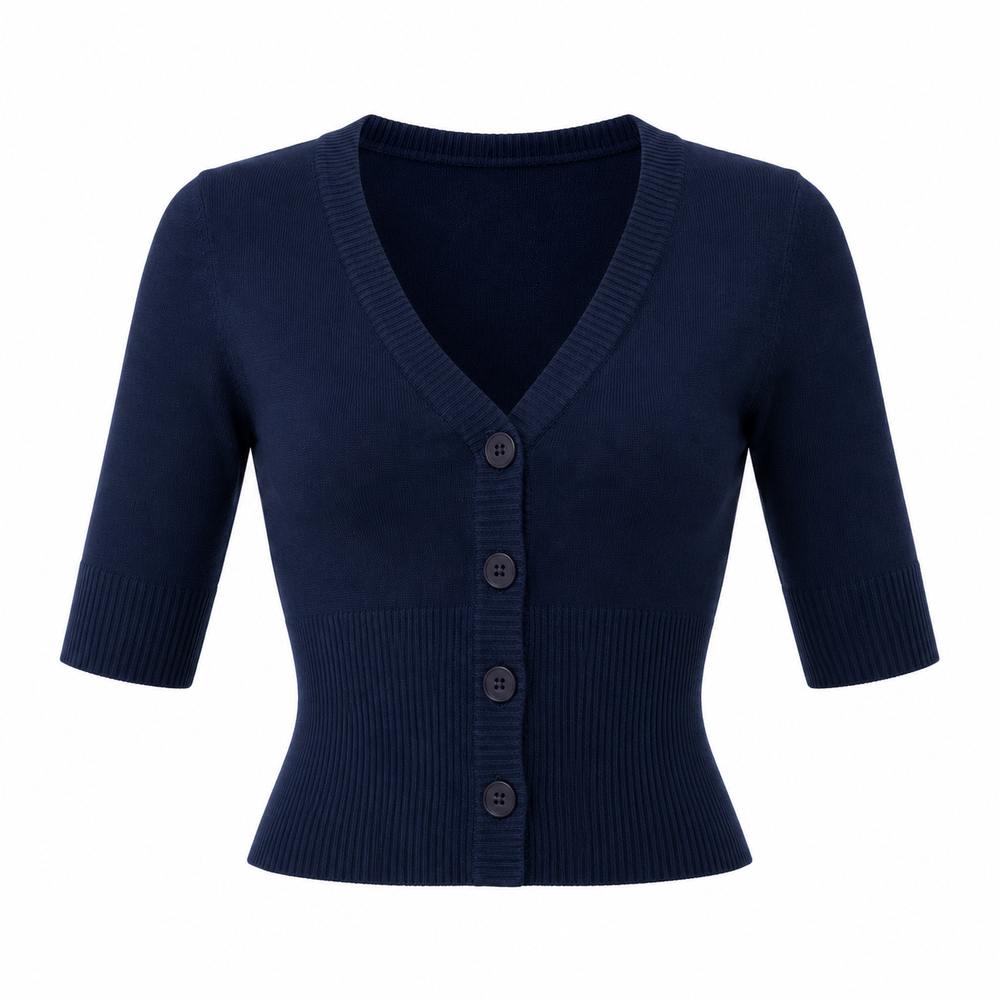 Vintage Half Sleeve Dark Navy Blue Crop Cardigan