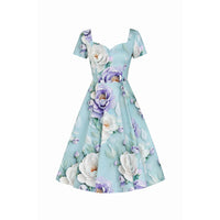 Mint Green Floral 50s Swing Dress with Sweetheart Neckline and Short Sleeves - Pretty Kitty Fashion