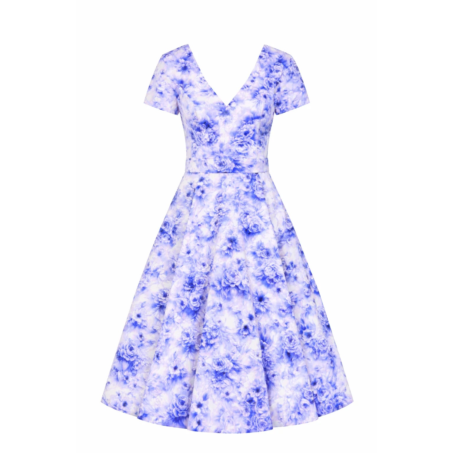Violet Floral 50s V Neck Swing Tea Dress - Pretty Kitty Fashion
