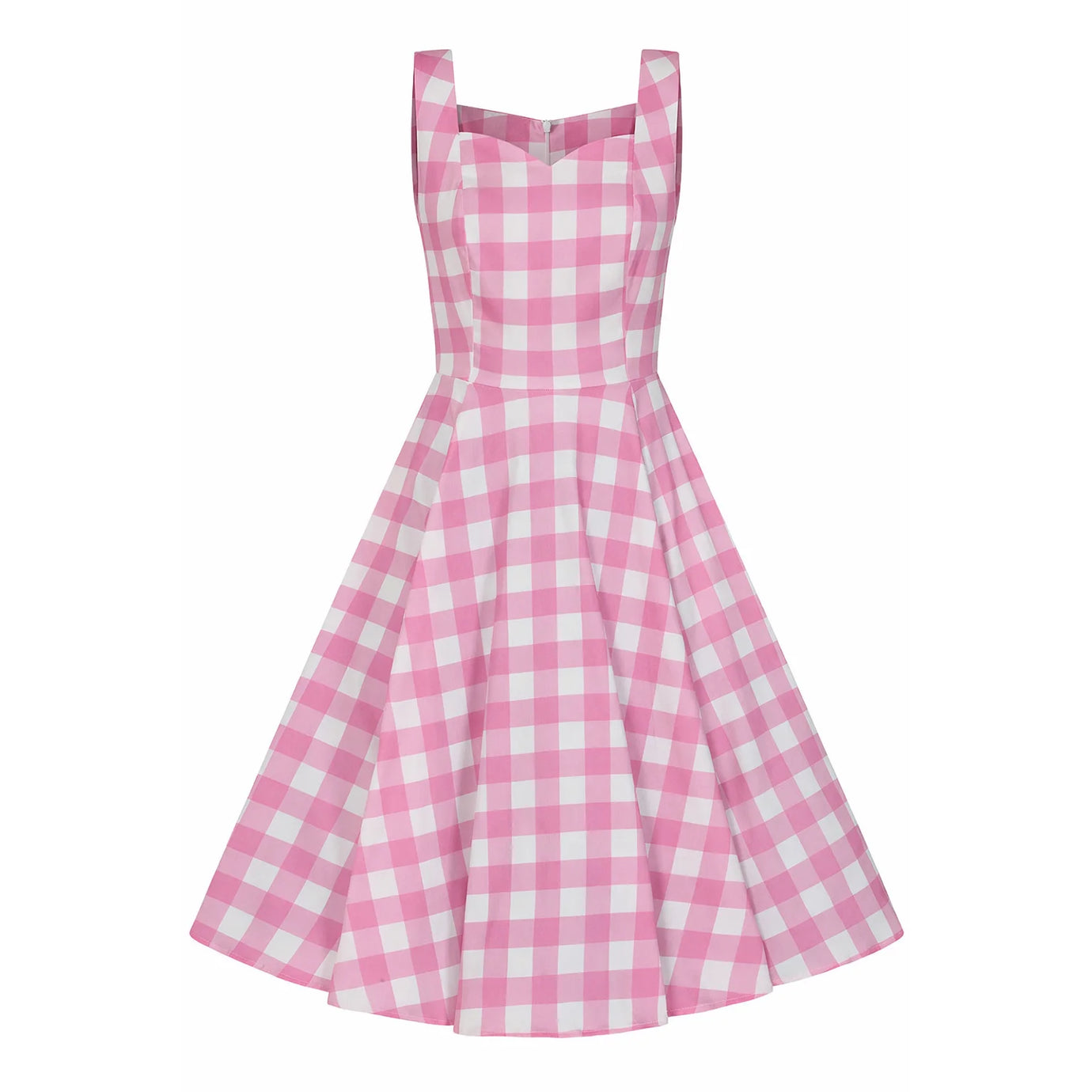 Pink And White Check 50s Sweetheart Neckline Sleeveless Swing Dress - Pretty Kitty Fashion