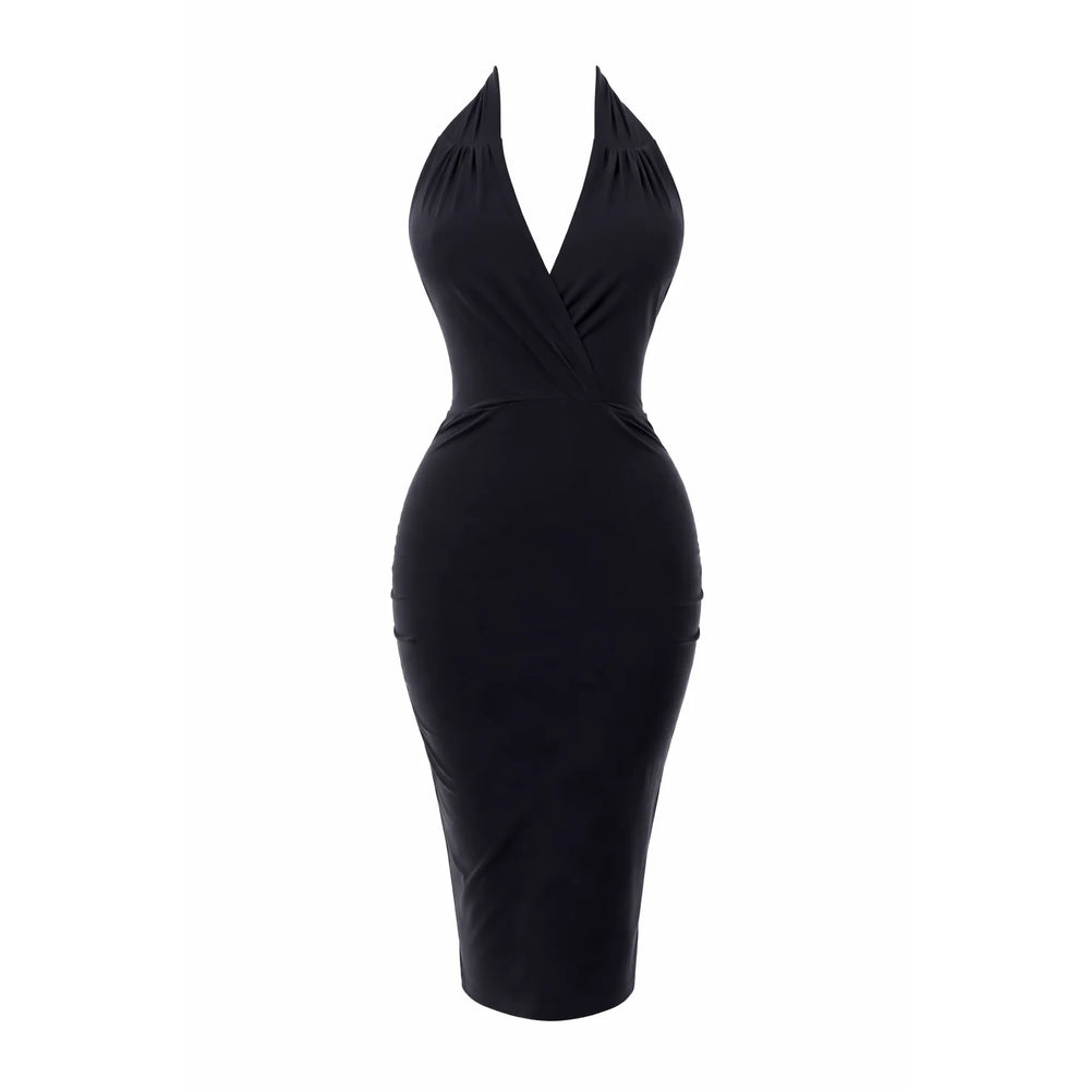 Black 1940s Halterneck Wiggle Pencil Dress