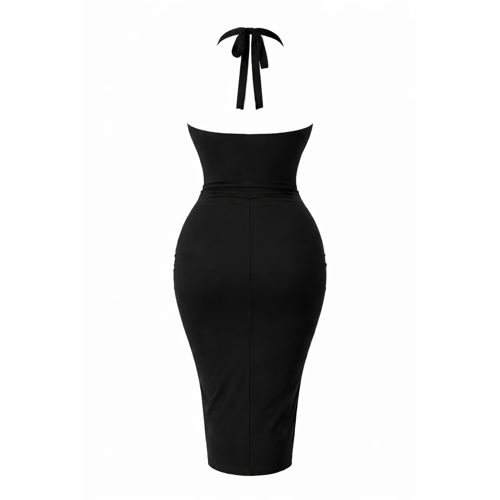 Black 1940s Halterneck Wiggle Pencil Dress