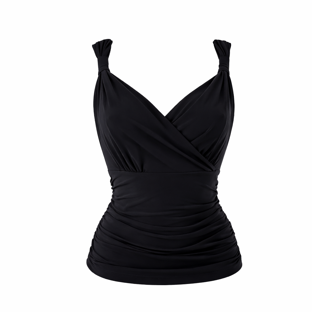 Black Stretch Summer Strappy V Neck Top