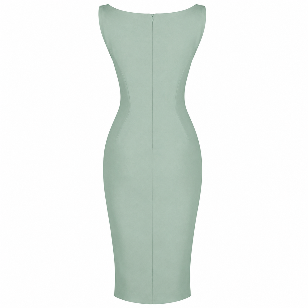 Sage Green 40s Bodycon Sleeveless Hollywood Wiggle Dress