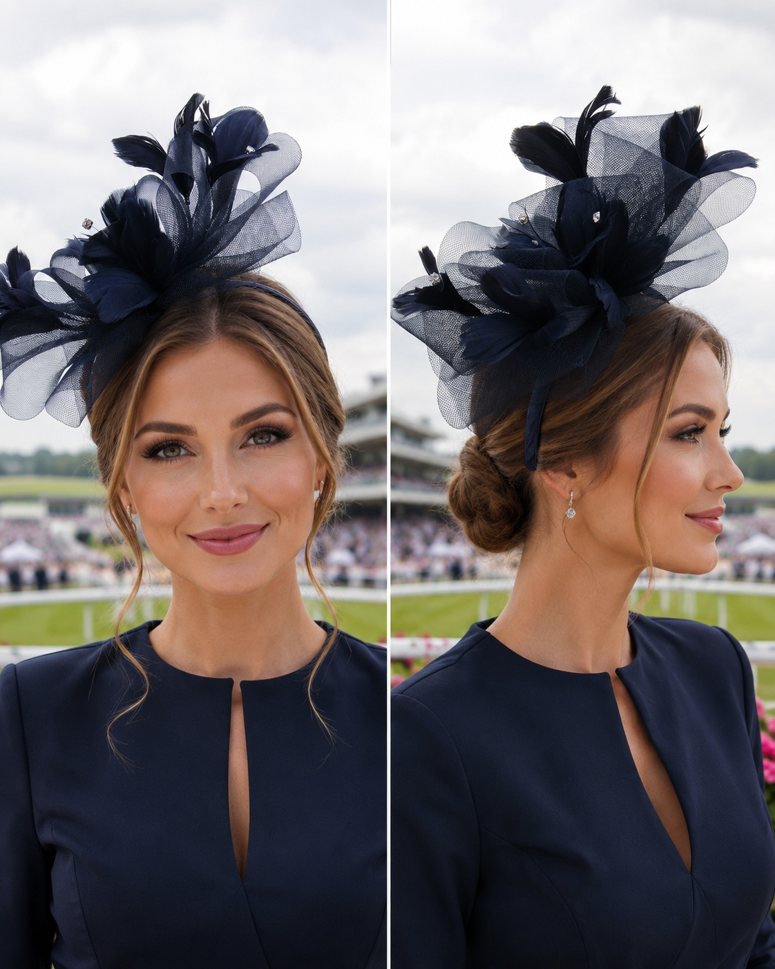 Royal Ascot Navy Feather Fascinator With Bow Detail