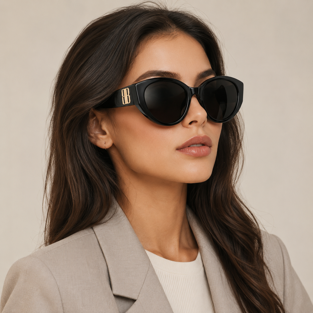 Black Scupltured Gold Tone Sunglasses
