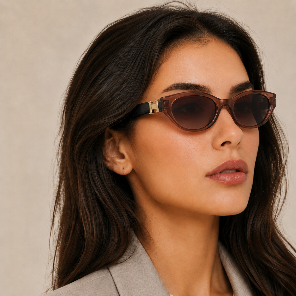 Oval Cat Eye Sunglasses With Gold Trim
