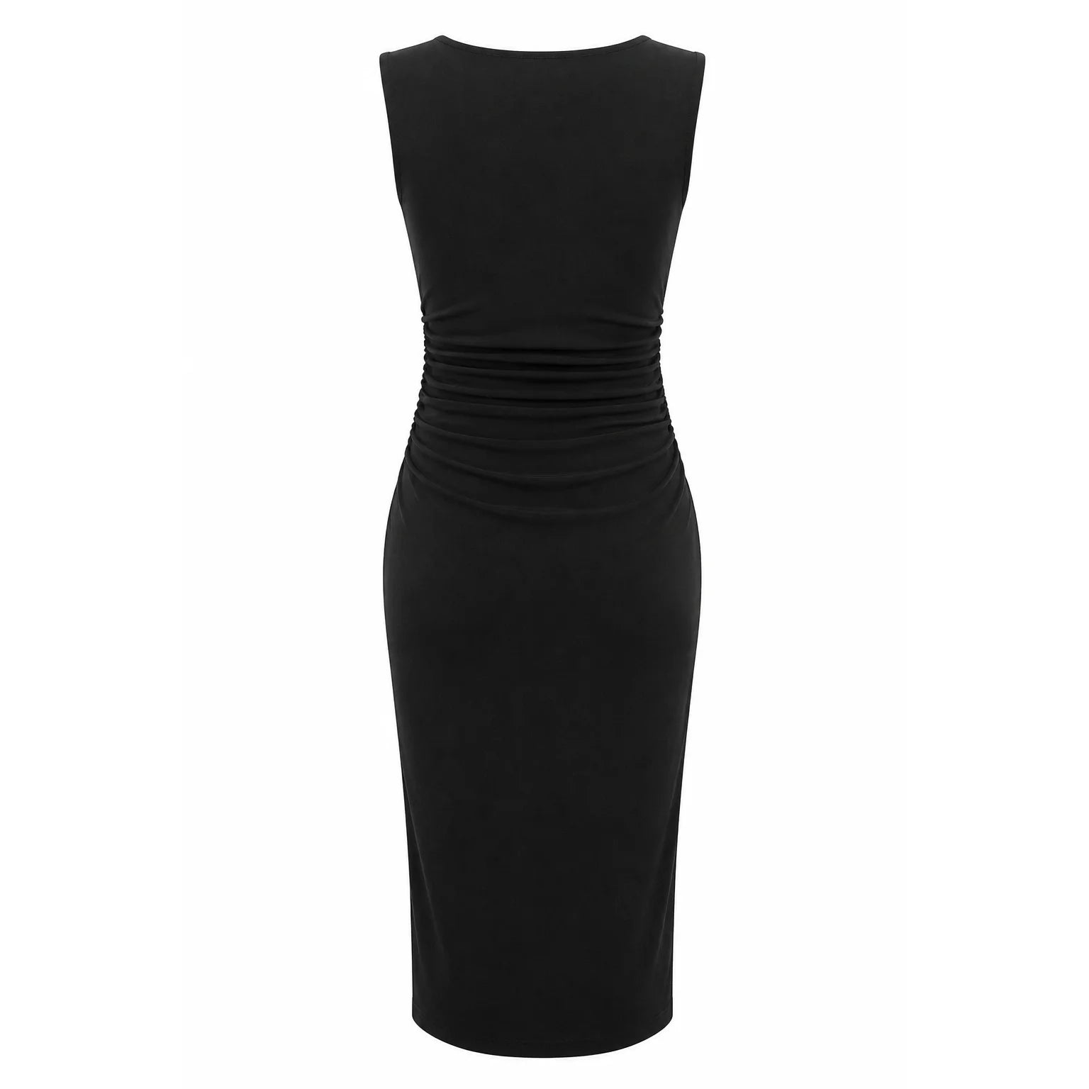 Black Ruched Wiggle Dress Square Neck Fitted Pencil Dress