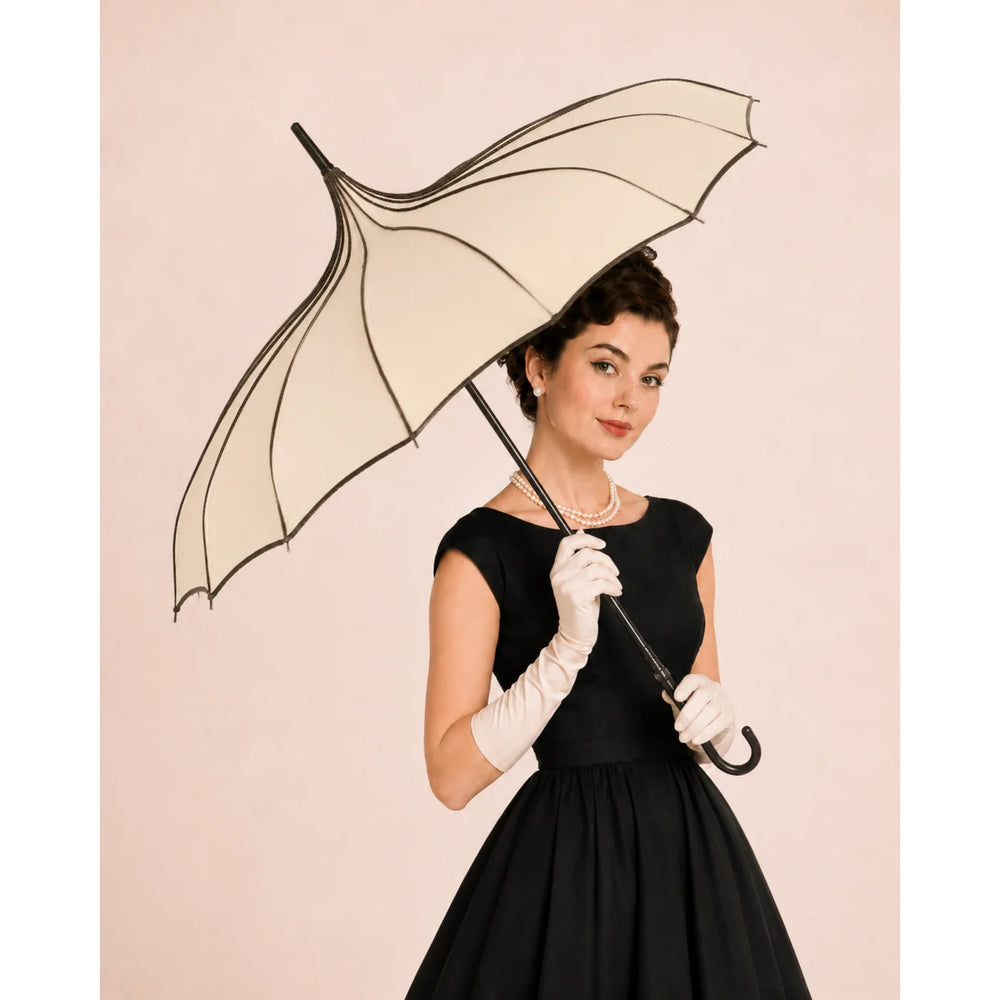Cream Pagoda With Black Trim Umbrella