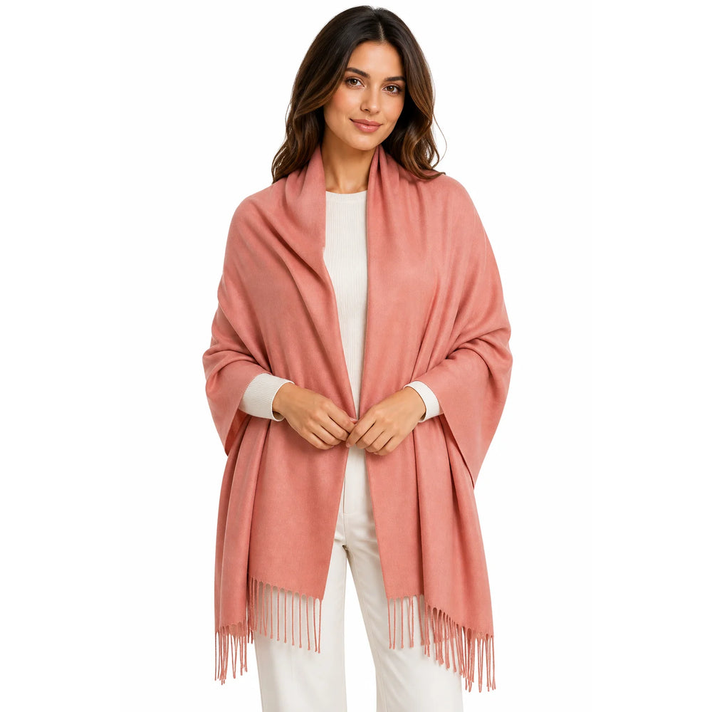 Coral Fringe Edged Pashmina Shawl