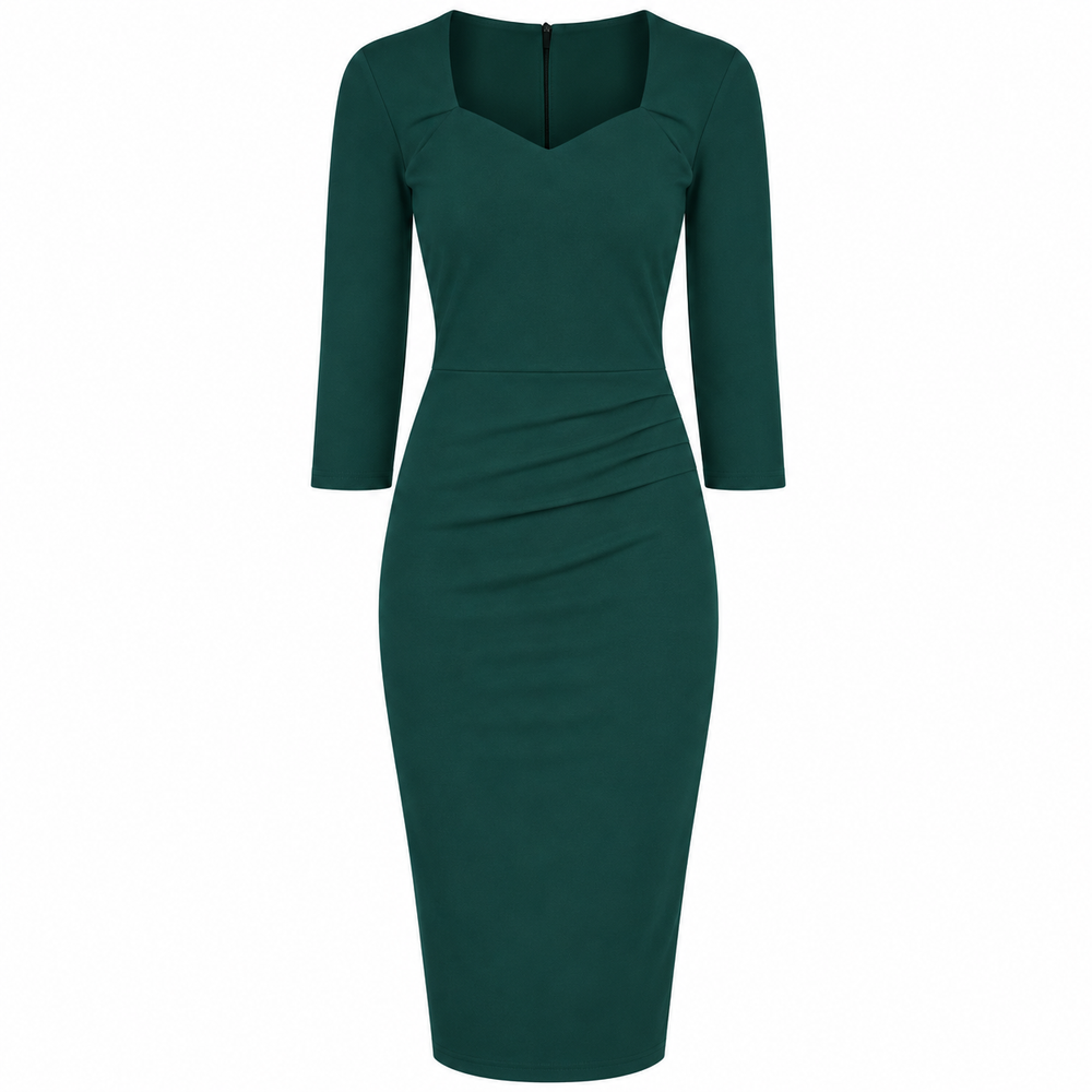 Forest Green 3/4 Sleeve Sweetheart Neckline Bodycon Wiggle Pencil Dress