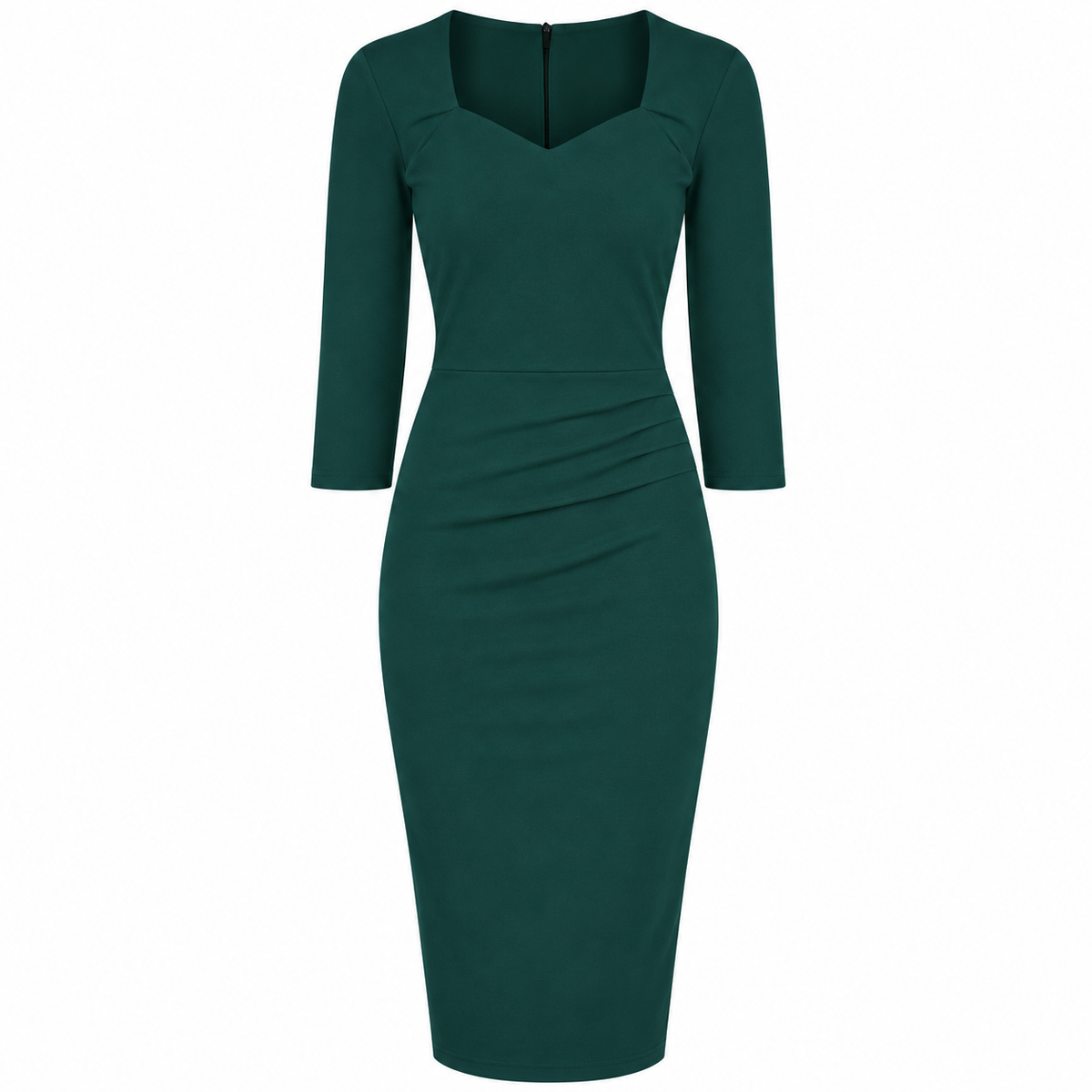 Forest Green 3/4 Sleeve Sweetheart Neckline Bodycon Wiggle Pencil Dress