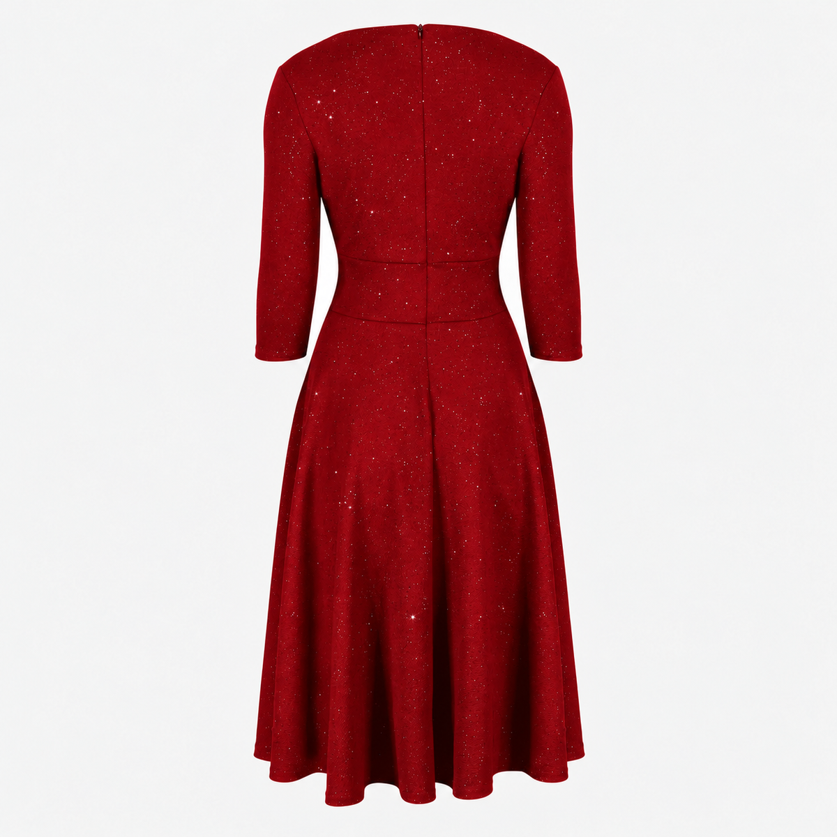 Wine red Glitter Vintage A Line Crossover 3/4 Sleeve Tea Swing Dress