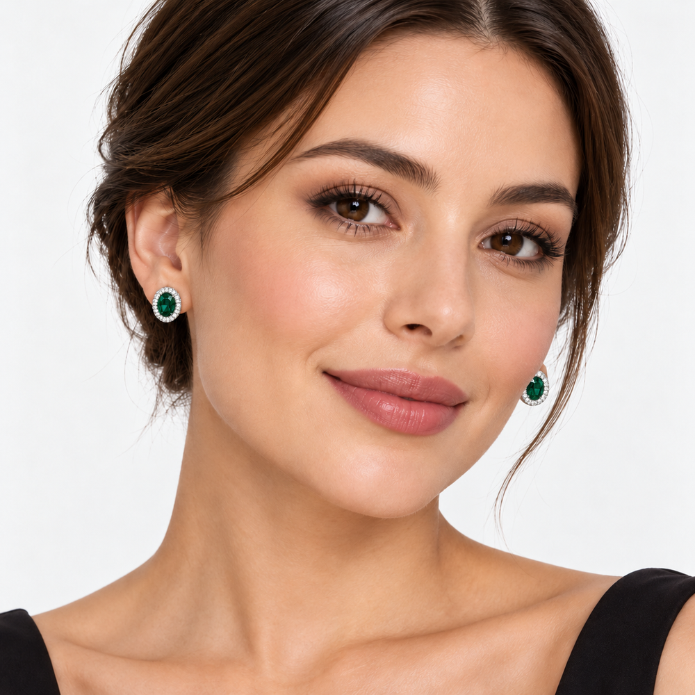 Green Diamante Crystal Clip Earrings