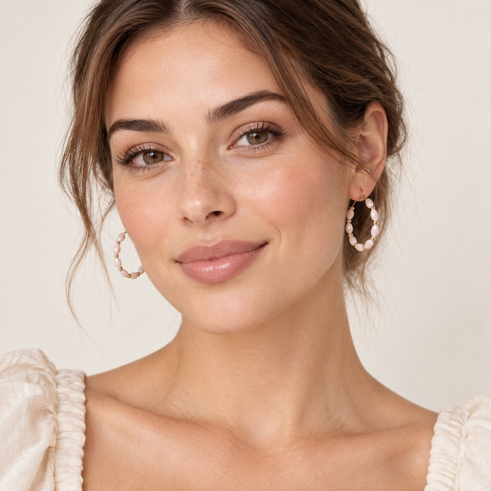 Gold-Tone and Blush Stone Hoop Earrings