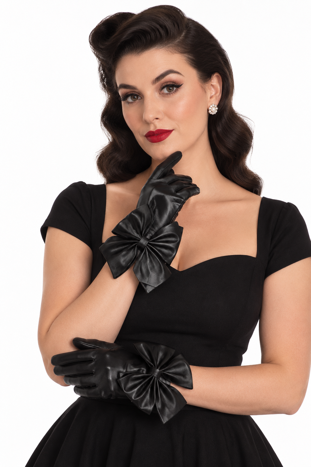 Black Bow Gloves – Vintage Style Faux Leather Gloves