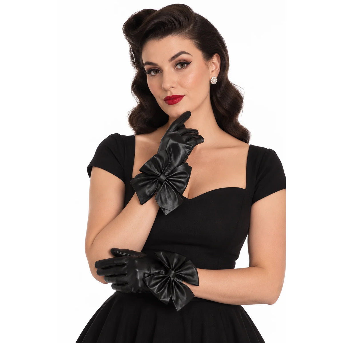 Black Bow Gloves – Vintage Style Faux Leather Gloves