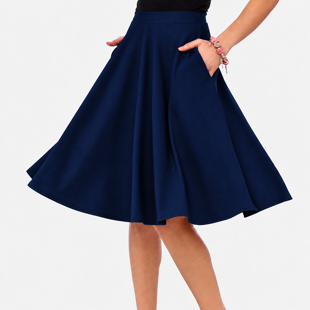 Navy Blue 1950s Vintage Rockabilly Swing Skirt