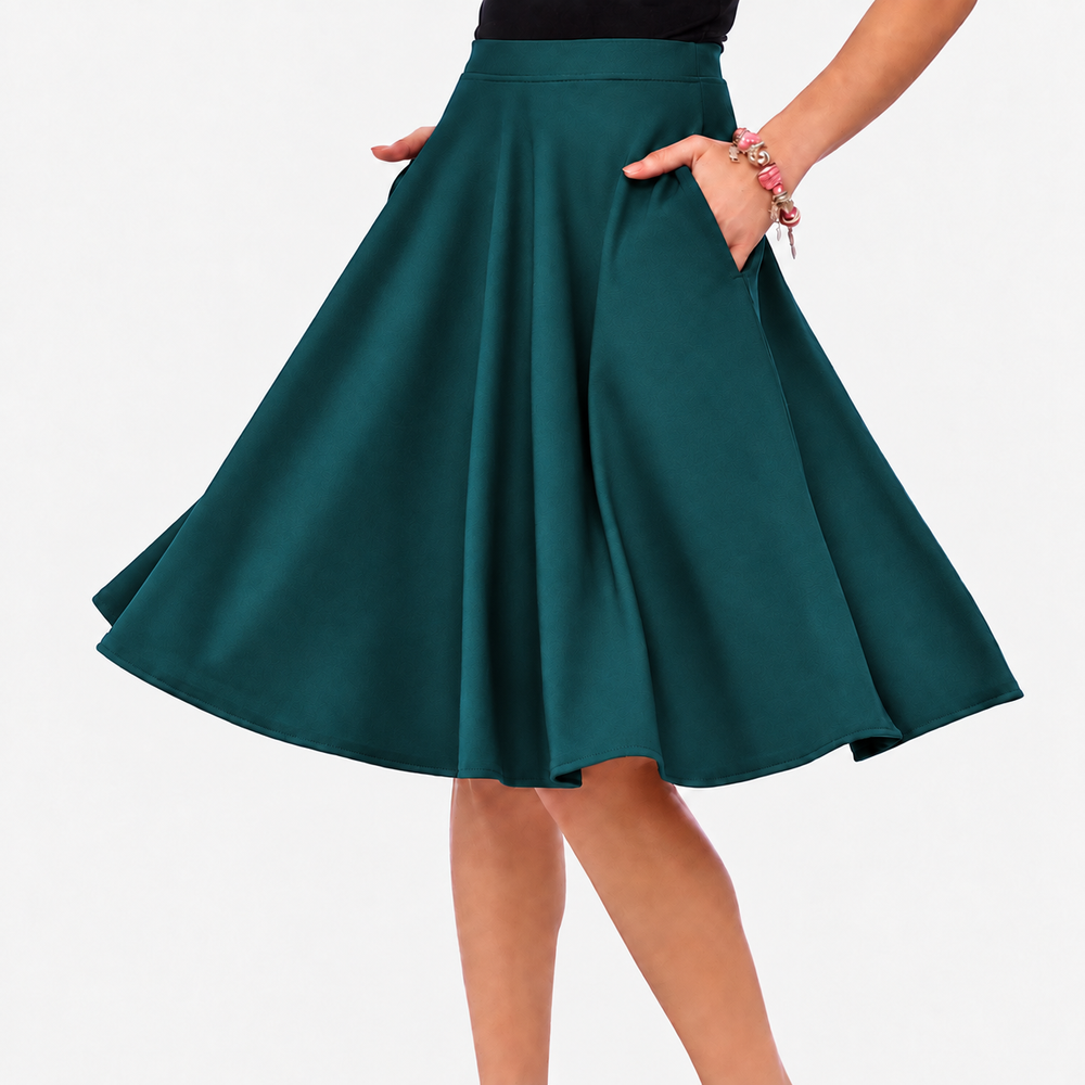 Teal Green Blue 1950s Vintage Rockabilly Swing Skirt