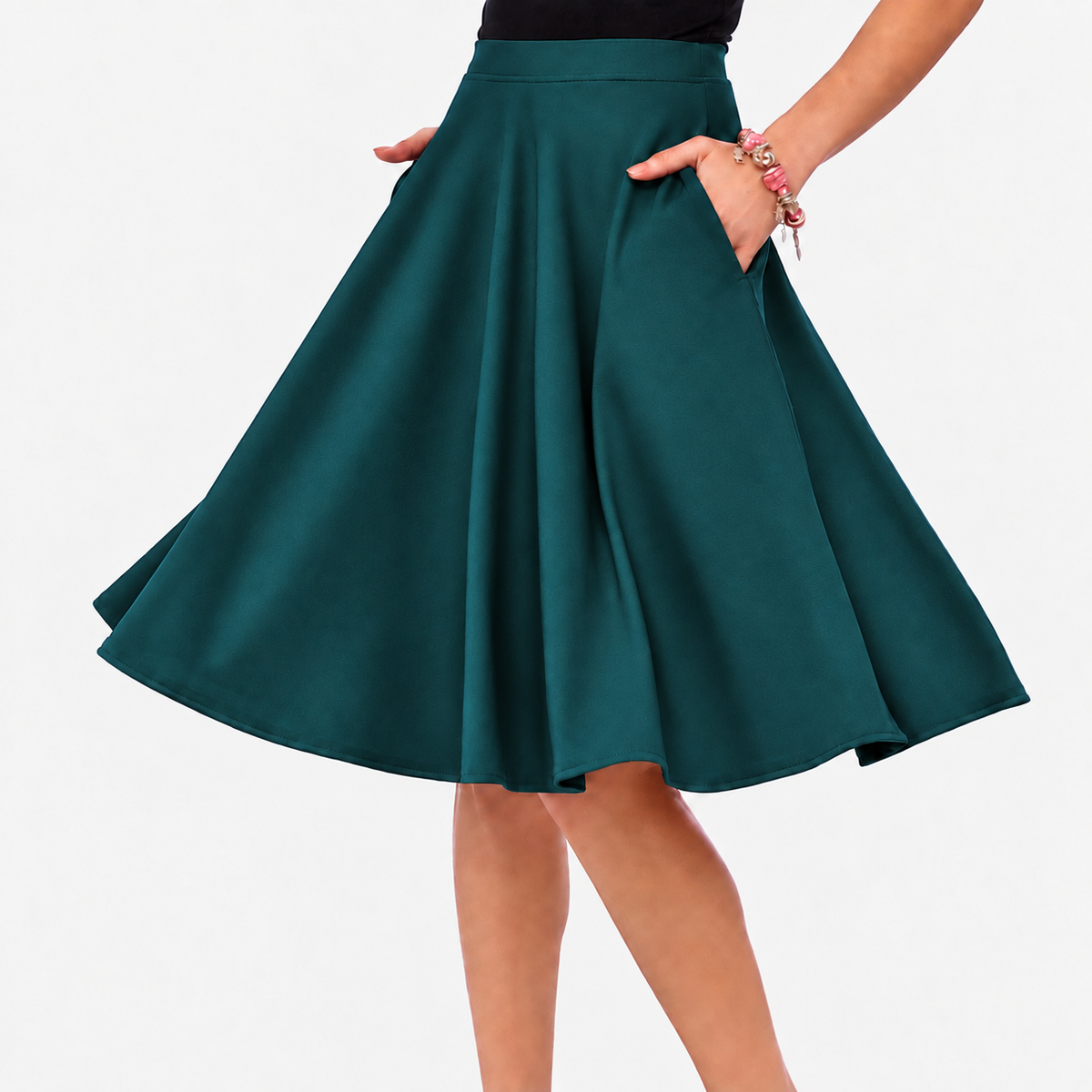 Teal Green Blue 1950s Vintage Rockabilly Swing Skirt