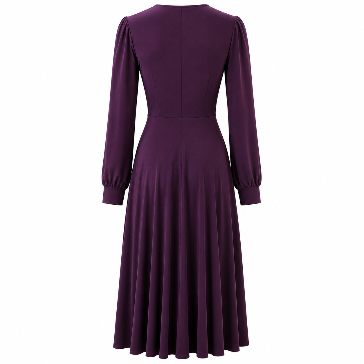 1940s Aubergine Vintage Style Wrap Midi Dress With Long Sleeves