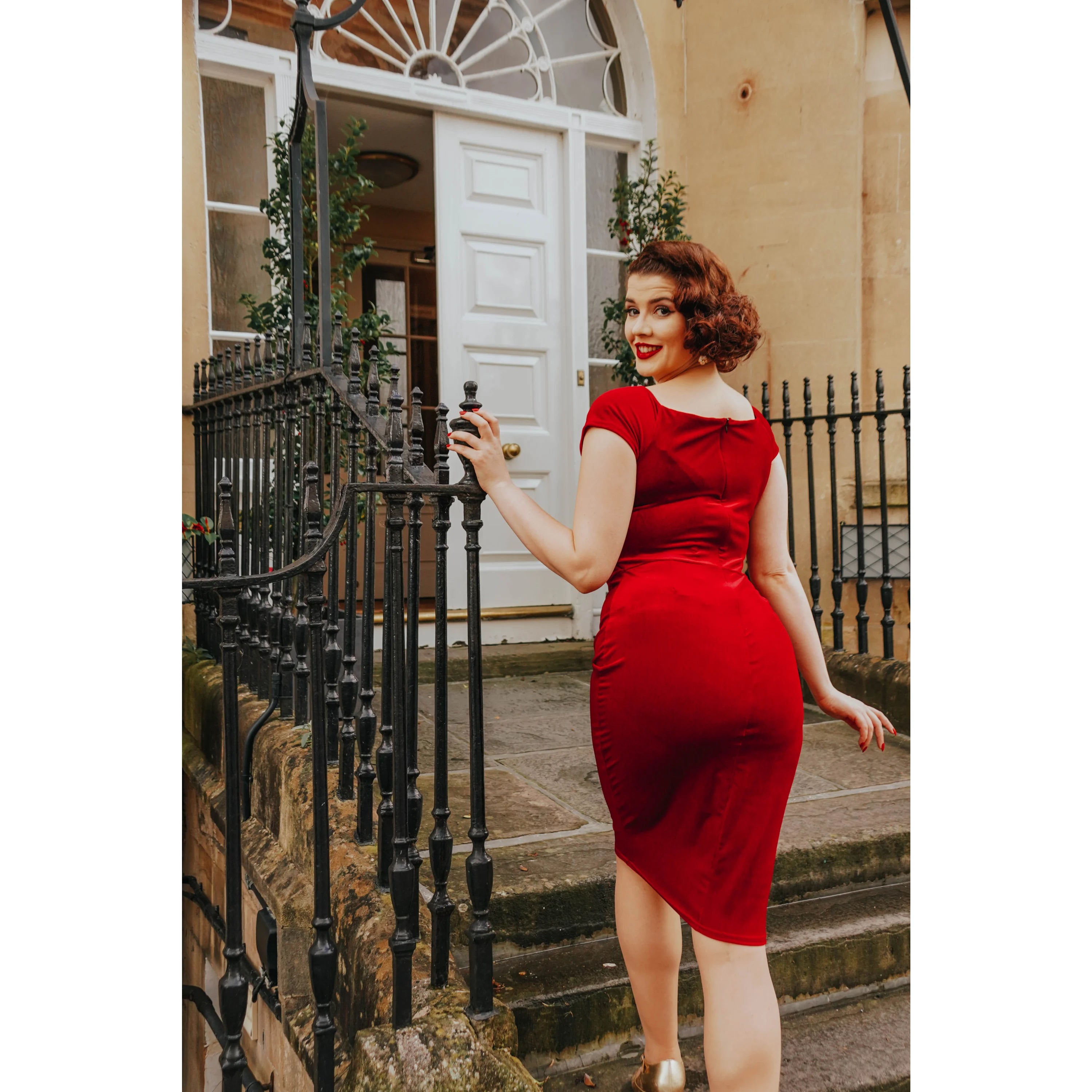 Vintage 1940s Red Velour Crossover Wiggle Dress