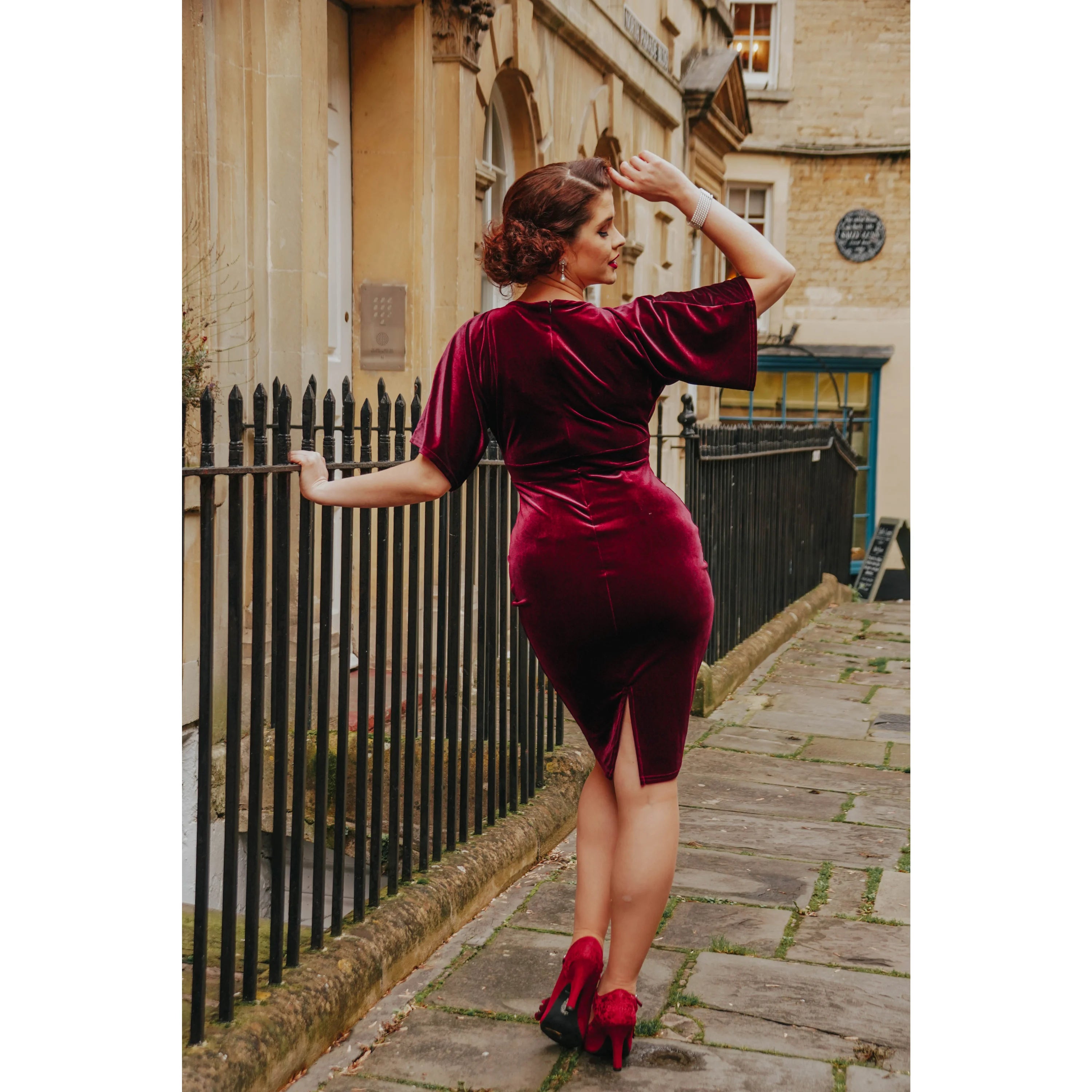 Wine Red Claret Velour Half Batwing Sleeve Crossover Top Wiggle Dress Pretty Kitty Fashion Wine Red Claret Velour Half Batwing Sleeve Crossover Top Wiggle Dress Pretty Kitty Fashion