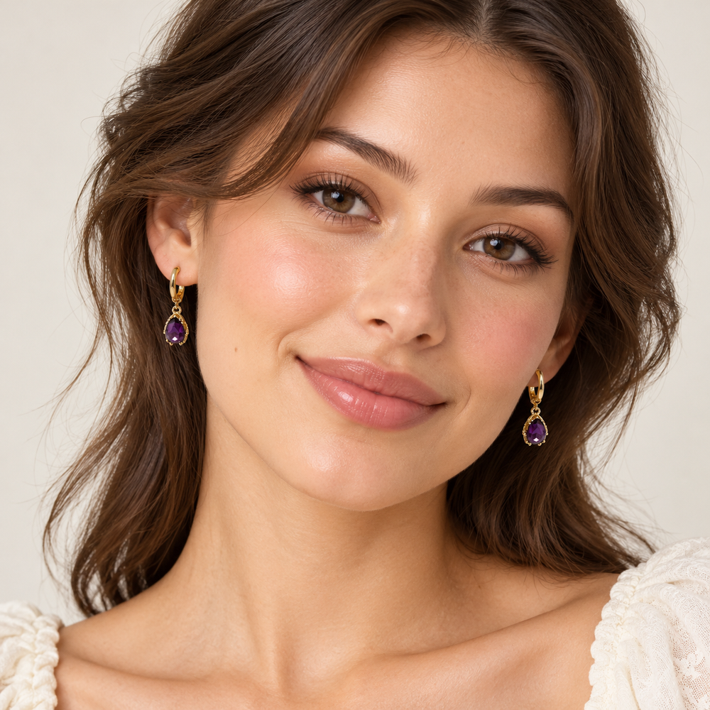 Purple Crystal Vintage Look Gold Earrings