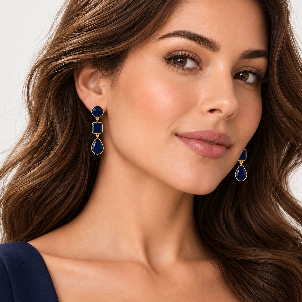 Navy Blue Gold Tone Bierzo Summer Drop Earrings
