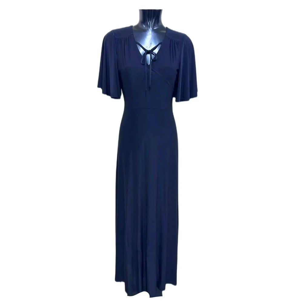 Navy Blue Waterfall Sleeve Cocktail Maxi Dress