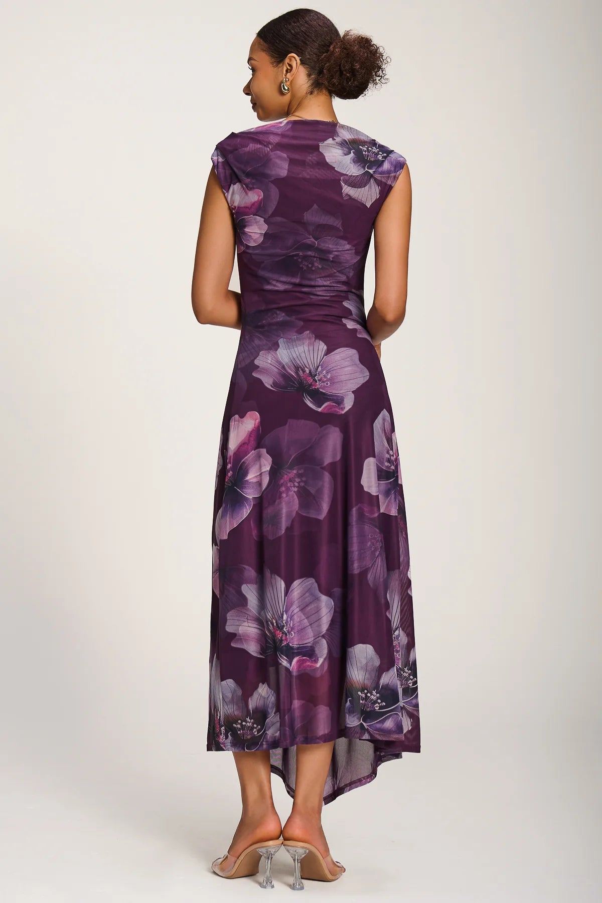 Jolie Moi Purple Floral Cowl Neck Midi Dress – Vintage Inspired Occasion Dress
