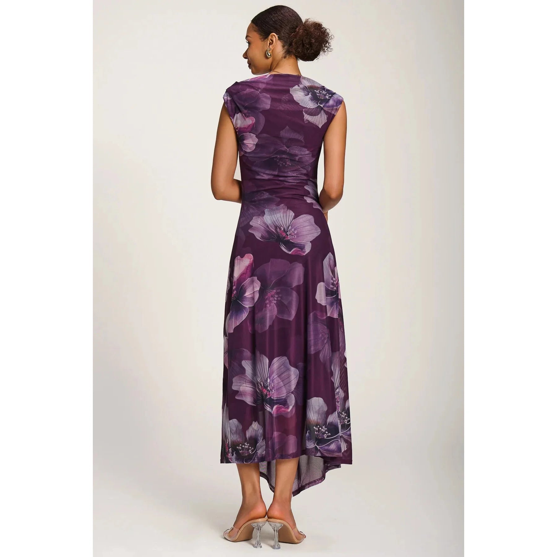 Jolie Moi Purple Floral Cowl Neck Midi Dress – Vintage Inspired Occasion Dress