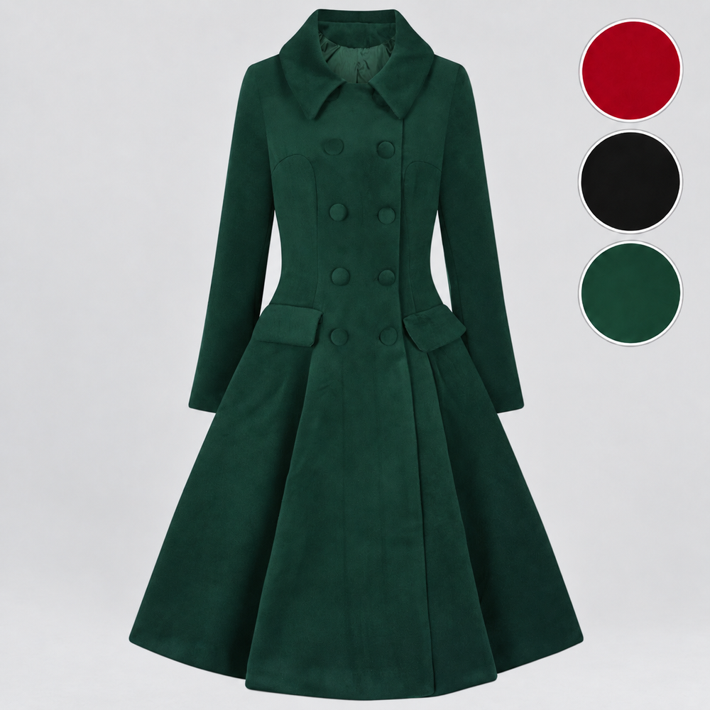 Bottle Green Vintage Inspired Classic Swing Coat
