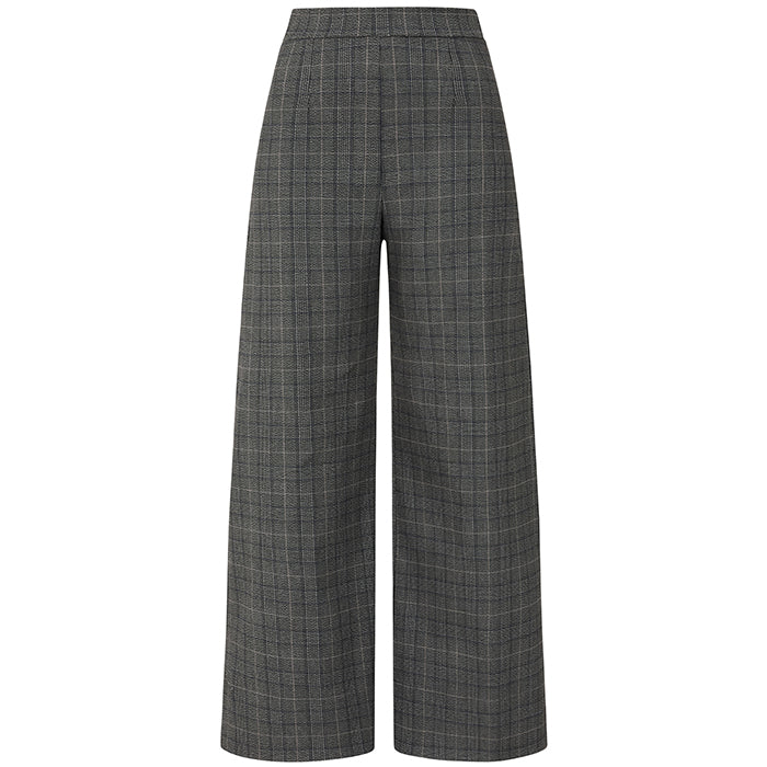 High Waistband Grey Check Flared Trousers