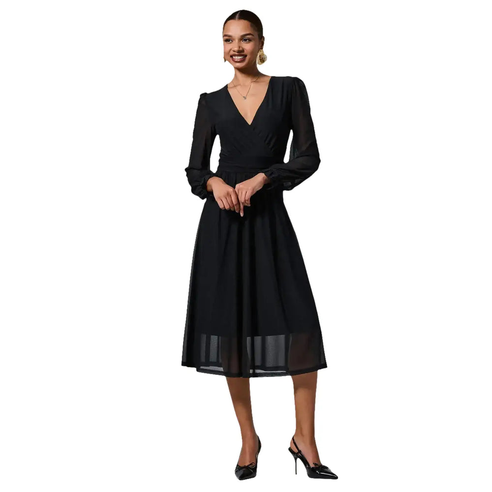 Jolie Moi Brown Black Mesh Chiffon Ruffle Sleeve Midaxi Dress