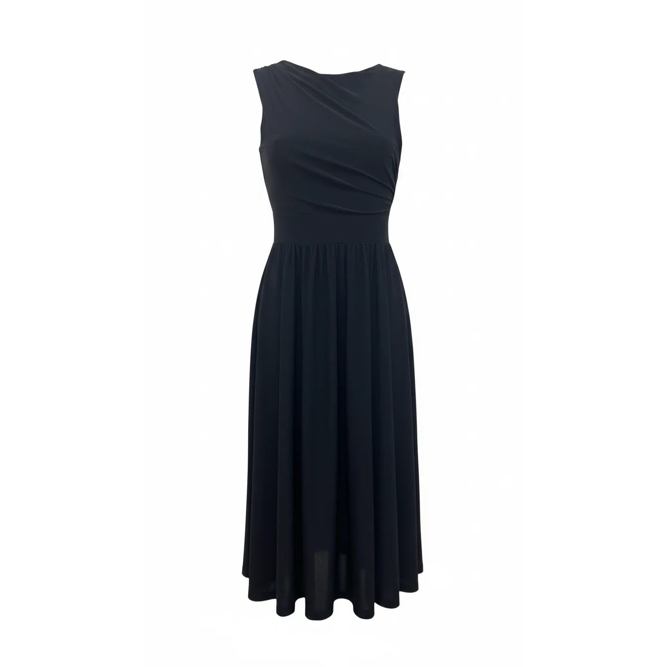 Black Sleeveless High Neck Ruched Cocktail Party Dress
