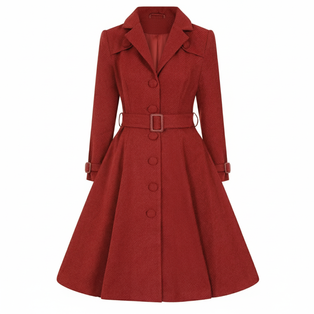 Terracotta Burgundy Belted Vintage Swing Coat