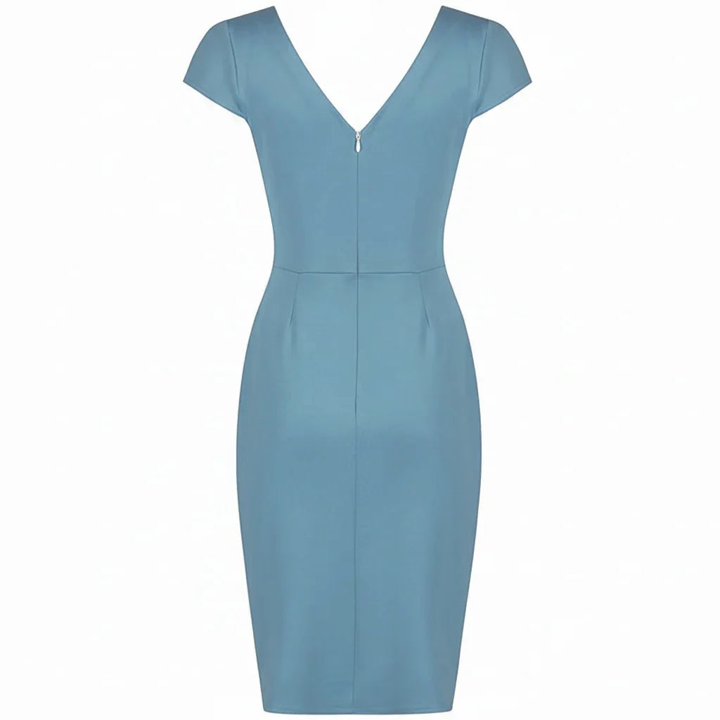 Summer Blue Cap Sleeve Crossover Top Bodycon Wiggle Pencil Dress