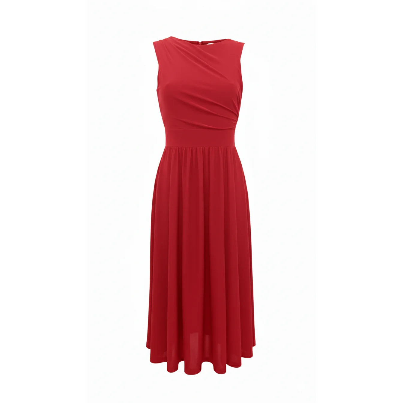 Red Sleeveless High Neck Ruched Cocktail Party Dress