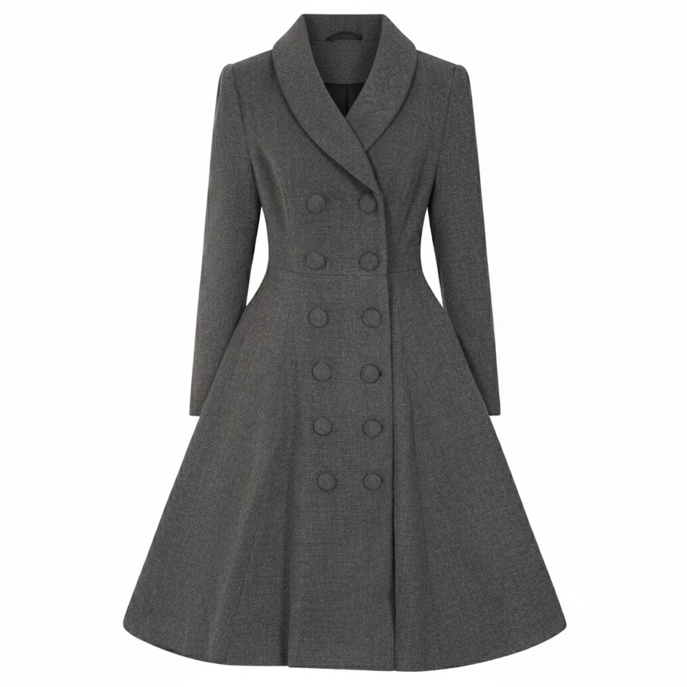 Grey Herringbone Check  Vintage Swing Coat