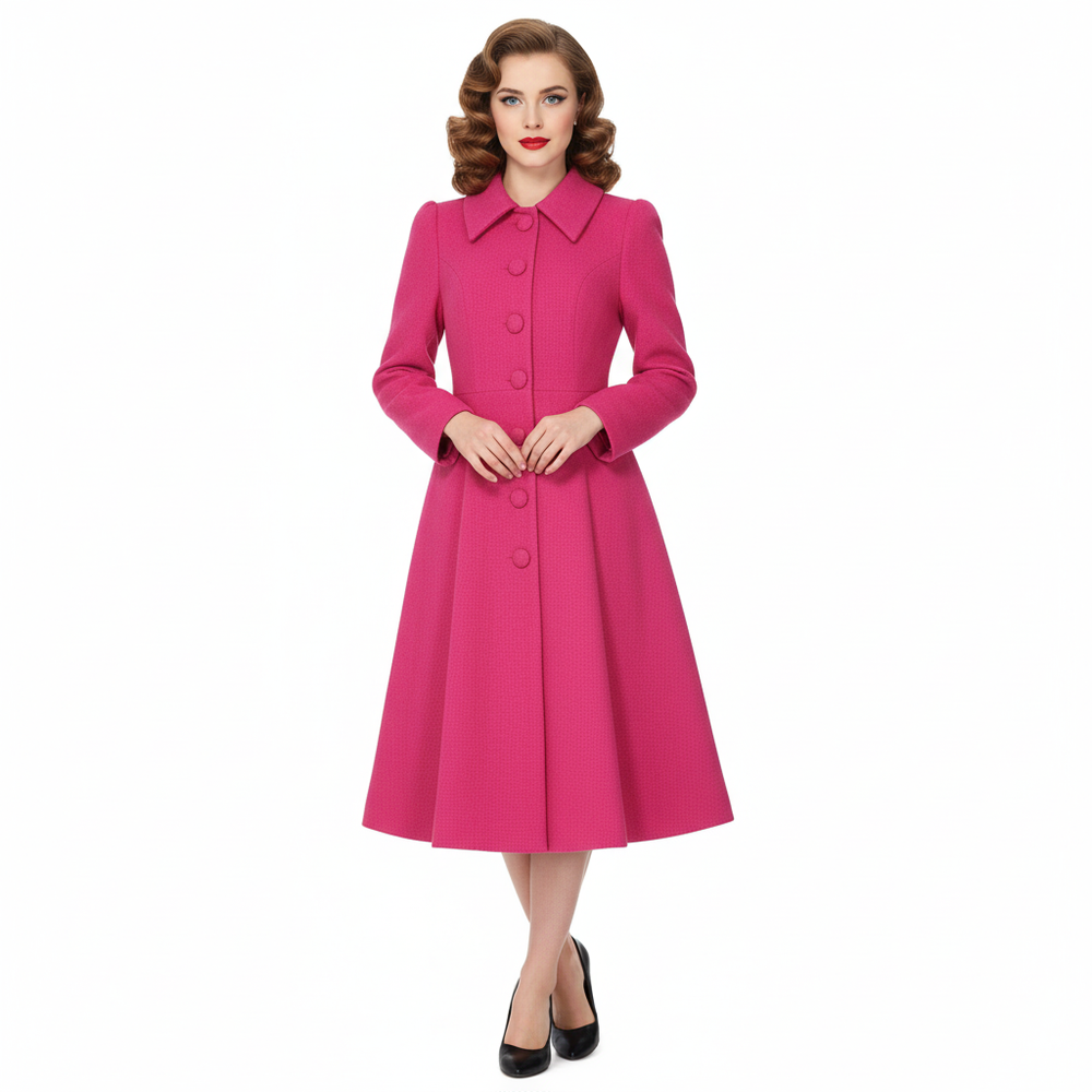 Hot Pink Button Through Swing Coat