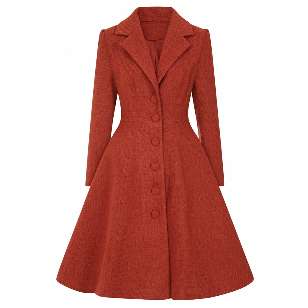 Rust Red Burnt Orange Belted Vintage Swing Winter Coat