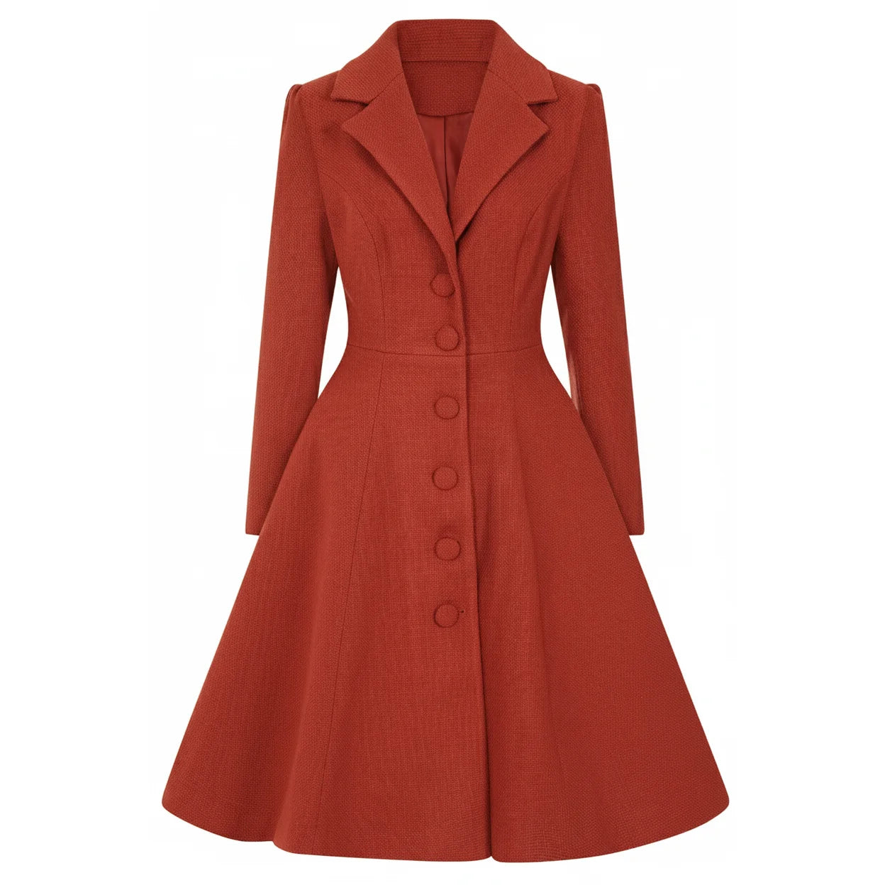 Rust Red Burnt Orange Belted Vintage Swing Winter Coat